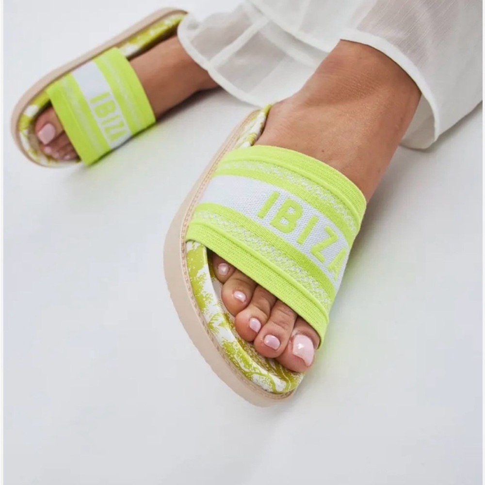 Ibiza Neon Green Slide Sandals for Women